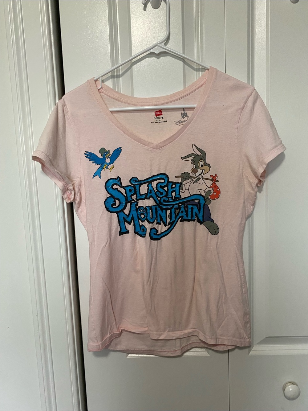 Disney Hanes Pink V-Neck Splash Mountain Graphic Tee